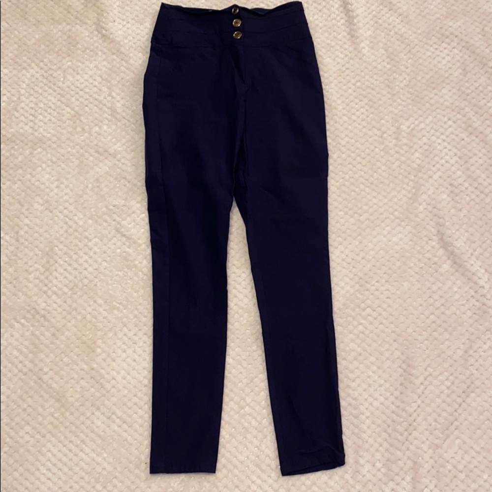 Stretchy Navy Blue High Waisted Dress Pants